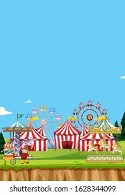 Circus scene with many rides at day time illustration