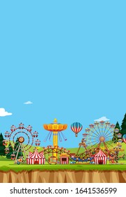 Circus scene with many rides at day time illustration
