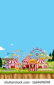 Circus scene with many rides at day time illustration