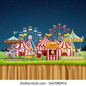 Circus scene with people at night time illustration