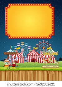 Circus scene with sign template in the night sky illustration