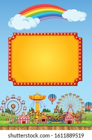 Circus scene with sign template in the sky illustration
