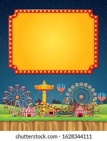 Circus scene with sign template in the sky illustration