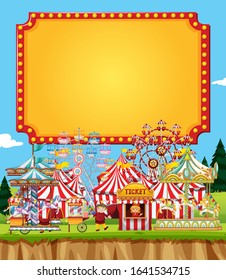 Circus scene with sign template in the sky illustration