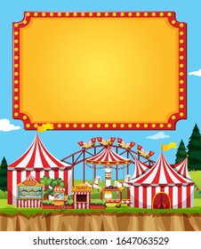 Circus scene with sign template in the sky illustration