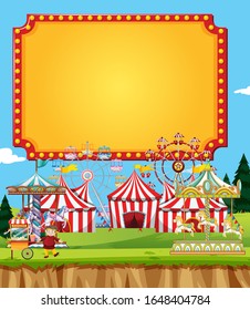 Circus scene with sign template in the sky illustration