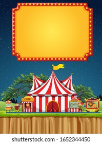 Circus scene with sign template in the sky illustration