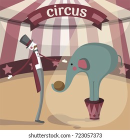 circus scene with a tamer and an elephant