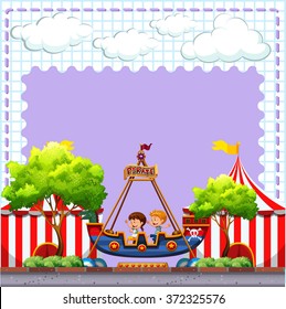 Circus scene with two children riding illustration