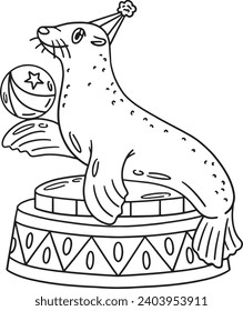 Circus Sea Lion and Ball Isolated Coloring Page