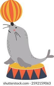 Circus seal animal, Circus isolated element, vector cartoon style, kids illustration