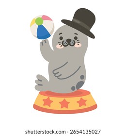 Circus Seal Balancing Ball Illustration animal
