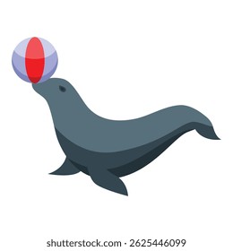 Circus seal balancing a ball on its nose during a show