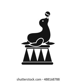 Circus seal with a ball icon in simple style on a white background vector illustration