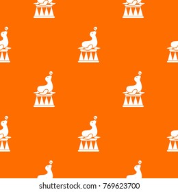 Circus seal with a ball pattern repeat seamless in orange color for any design. Vector geometric illustration