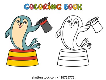 Circus seal.coloring book. vector illustration