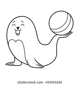 Circus seal.coloring book. vector illustration