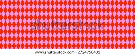 Circus seamless harlequin pattern with red and pink diamond rhombus shapes. Bold fun vector texture for costumes, party decor, or retro designs. Drag to swatches panel to useEps10