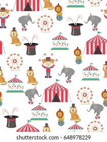 Circus seamless pattern with animals. Vector illustration