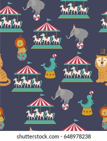 Circus seamless pattern with animals. Vector illustration