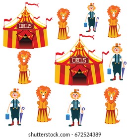 circus seamless pattern lion , clown, circus tent vector illustration on white background