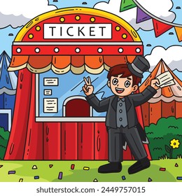 Circus Seller and Ticket Booth Colored Cartoon 