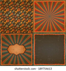 Circus set - 4 designs, grunge background, vintage style, vector Illustration