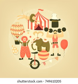 Circus set of characters, cute stipple design