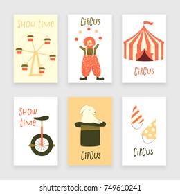 Circus set of characters, cute stipple design