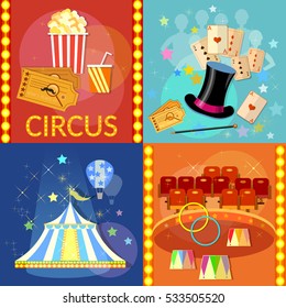 Circus set icon. Magician circus shows tricks focuses vector illustration 