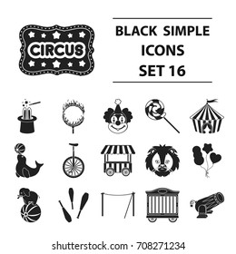 Circus set icons in black style. Big collection circus vector symbol stock illustration