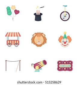 Circus set icons in cartoon style. Big collection of circus vector symbol stock illustration