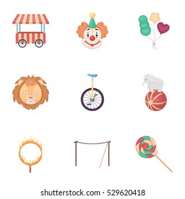 Circus set icons in cartoon style. Big collection of circus vector symbol stock illustration
