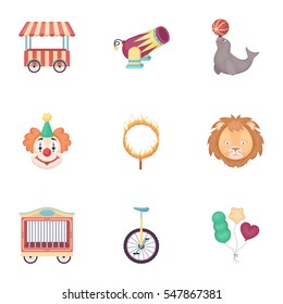 Circus set icons in cartoon style. Big collection of circus vector symbol stock illustration