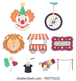 Circus set icons in cartoon style. Big collection of circus vector symbol stock illustration