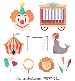 Circus set icons in cartoon style. Big collection of circus vector symbol stock illustration