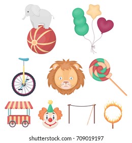 Circus set icons in cartoon style. Big collection of circus vector symbol stock illustration