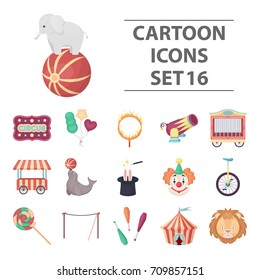 Circus set icons in cartoon style. Big collection of circus vector illustration symbol.