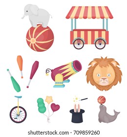 Circus set icons in cartoon style. Big collection of circus vector symbol stock illustration