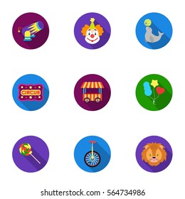 Circus set icons in flat style. Big collection of circus vector symbol stock illustration