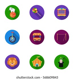 Circus set icons in flat style. Big collection of circus vector symbol stock illustration