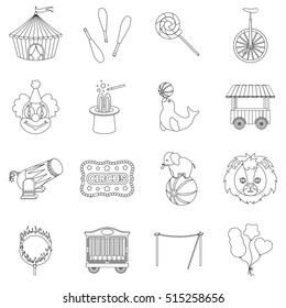 Circus set icons in outline style. Big collection of circus vector symbol stock illustration