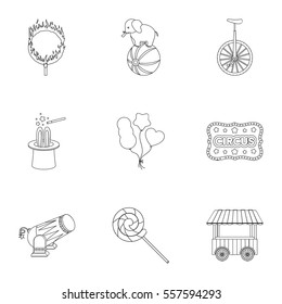 Circus set icons in outline style. Big collection of circus vector symbol stock illustration