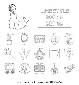 Circus set icons in outline style. Big collection of circus vector symbol stock illustration