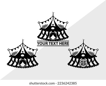 Circus Set Monogram Vector Illustration Silhouette