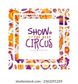 Circus Show Banner Design with Fairground Amusement Object Vector Template