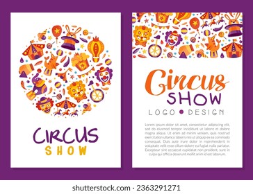 Circus Show Banner Design with Fairground Amusement Object Vector Template