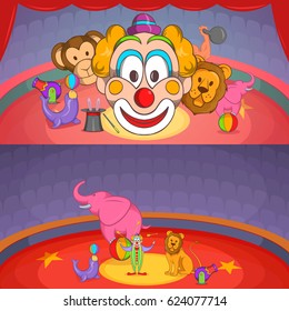 Circus show banner set horizontal in cartoon style for any design vector illustration