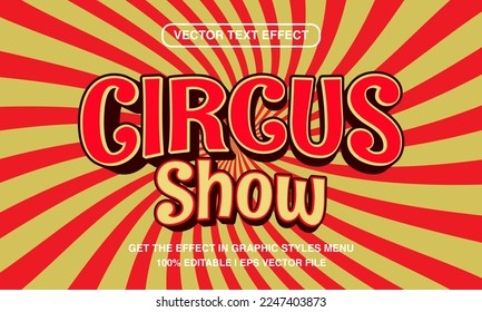 Circus show, editable text effect template, retro vintage font style in sun rays background