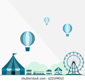 Circus show and ferry wheel in amusement park vector illustration